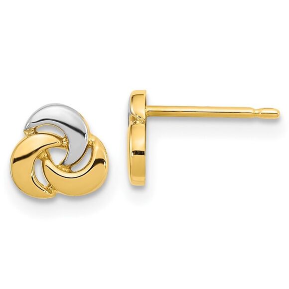 Kazi Luxury 14k Yellow Gold Polished White Rhodium Knot Post Earrings